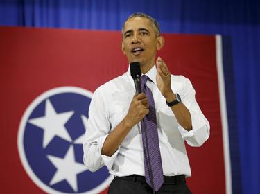 U.S. President Barack Obama speaks about the Affordable Care Act during a visit to Taylor Stratton Elementary School in Nashville, Tennessee, July 1, 2015