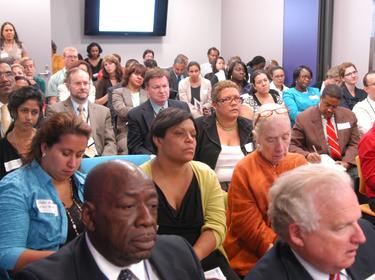 Nearly 100 community leaders and practitioners meet with Congressman Charles Rangel and HHS Regional Director Dr. Jaime Torres to discus the health needs of the 15th Congressional District. 