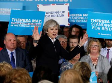 British Prime Minister Theresa May attends a rally in Ormskirk, Britain, May 1, 2017