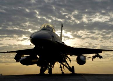F16 airplane at sunrise