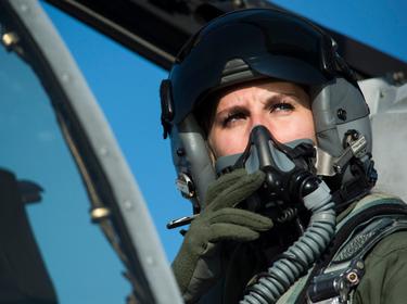 A 74th Expeditionary Fighter Squadron A-10 Thunderbolt II pilot in her aircraft during the squadron's deployment in support of Operation Atlantic Resolve at Graf Ignatievo, Bulgaria, March 18, 2016