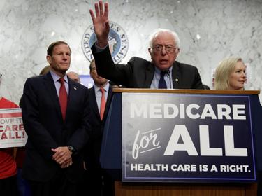 Senator Bernie Sanders (I-VT) speaks during an event to introduce the Medicare for All Act of 2017 on Capitol Hill in Washington, September 13, 2017