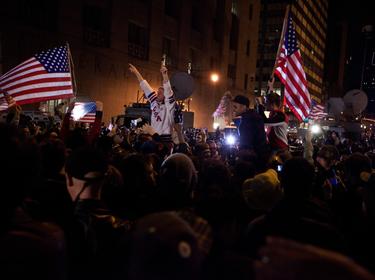 People in New York City react after hearing of the death of Osama bin Laden, photo by Sgt. Randall A. Clinton/U.S. Marine Corps Photo