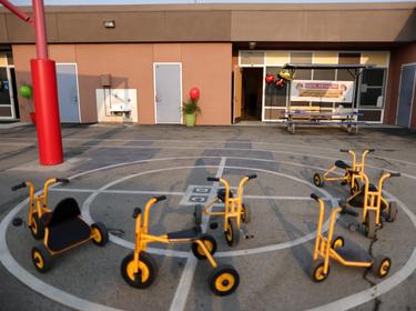 A playground before students arrive at school in Harbor City, California, August 16, 2021, photo by Lucy Nicholson/Reuters