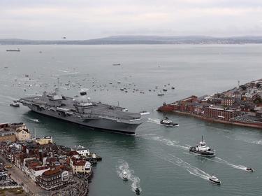 FEP, First Entry, First Entry Portsmouth, Home coming, Media Operations, Surface Ship, Aircraft Carrier, UK, Queen Elizabeth, Royal Navy, Ship, Carrier, CVF, Queen Elizabeth Class, QE Class, HMS Queen Elizabeth, R08, Portsmouth, Aerial, Defence, Defense, British, Military